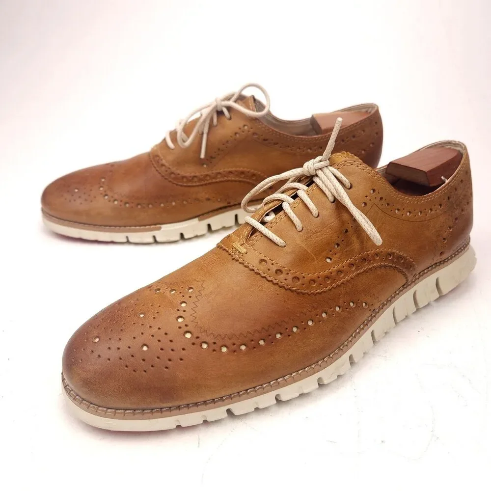 Cole Haan Men's Zerogrand Wingtip Oxford British Tan/Ivory Size 11 M C35186